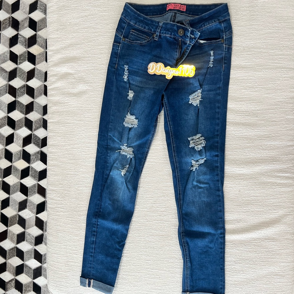 Wax Jean Dark Blue Distressed Skinny Jeans